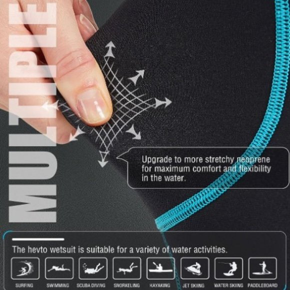 Hevto Unisex Long Sleeve Wetsuit 3/2mm Neoprene Diving Surfing Swimming - Medium - Picture 3 of 5